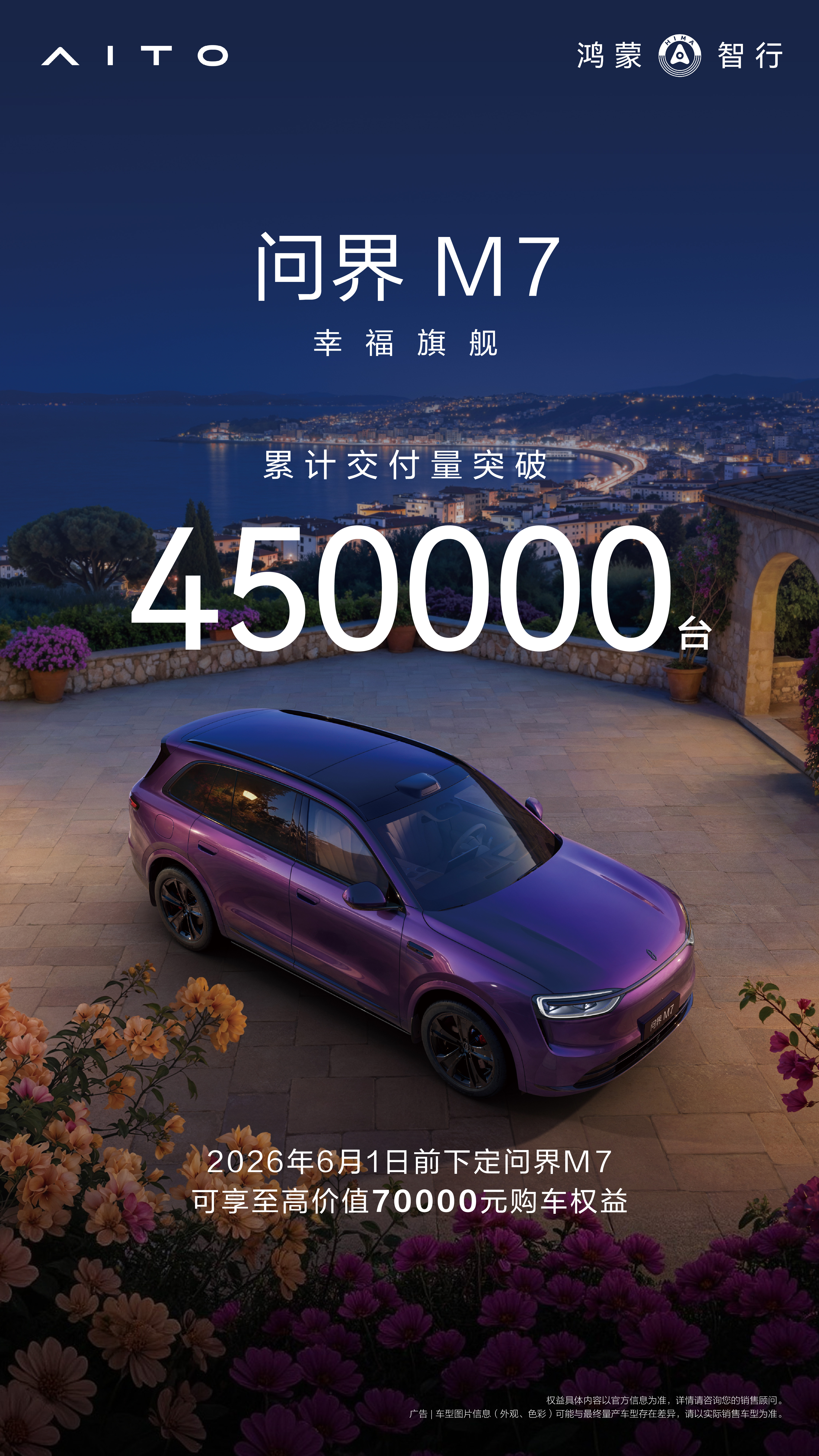 车若初见 问界M7交付突破45万台，牛皮！有增程有纯电，价格和尺寸都卡在主流区间