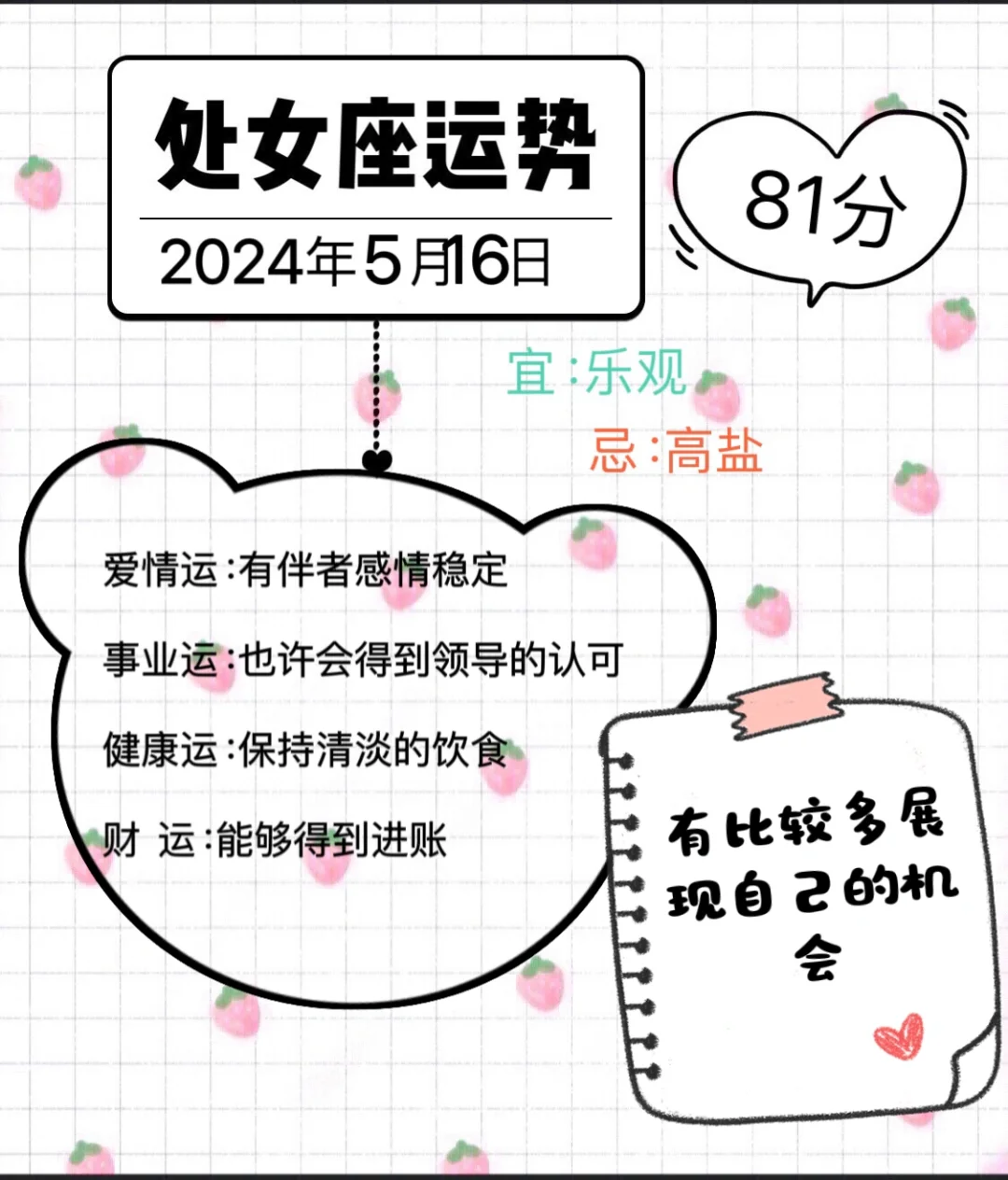 处女座2024年5月16日运势