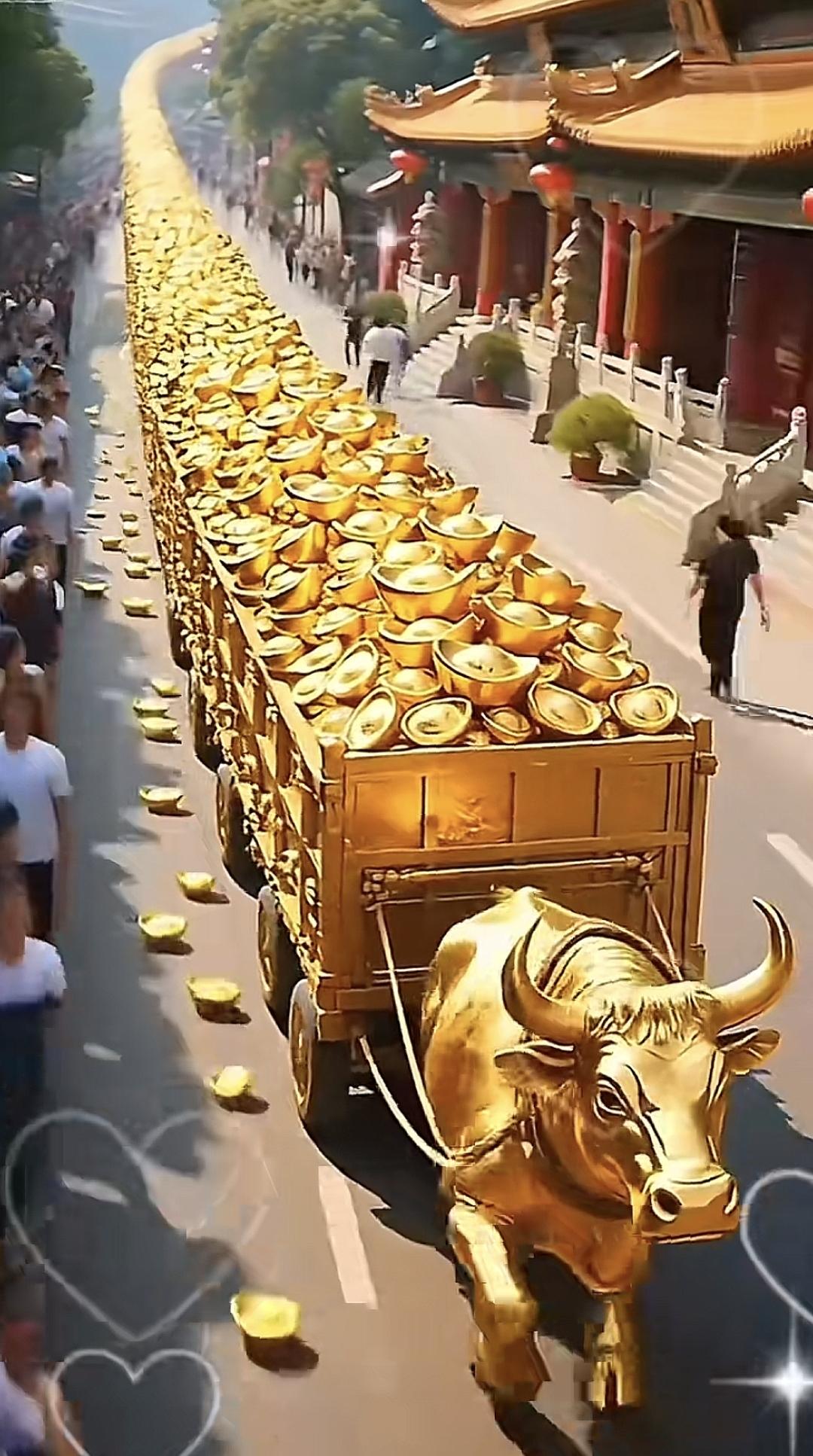 金牛贺岁，欢乐祥瑞；金牛敲门，五福临门；金牛打洞，财源涌动；金牛逗猫，步步登高；