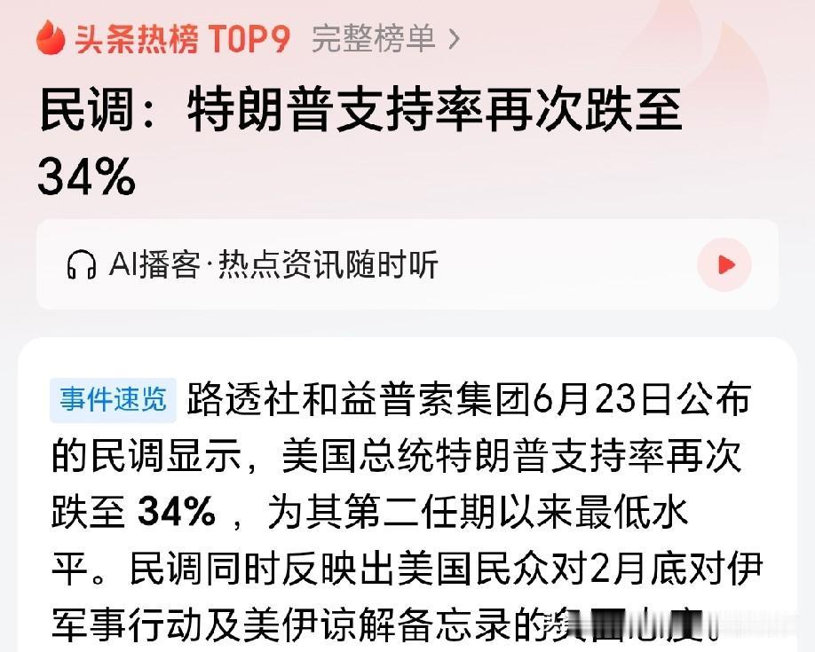 支持率在低，特朗普也不会现在下台，也要等到任期结束。而且他都80岁了，支持率再高