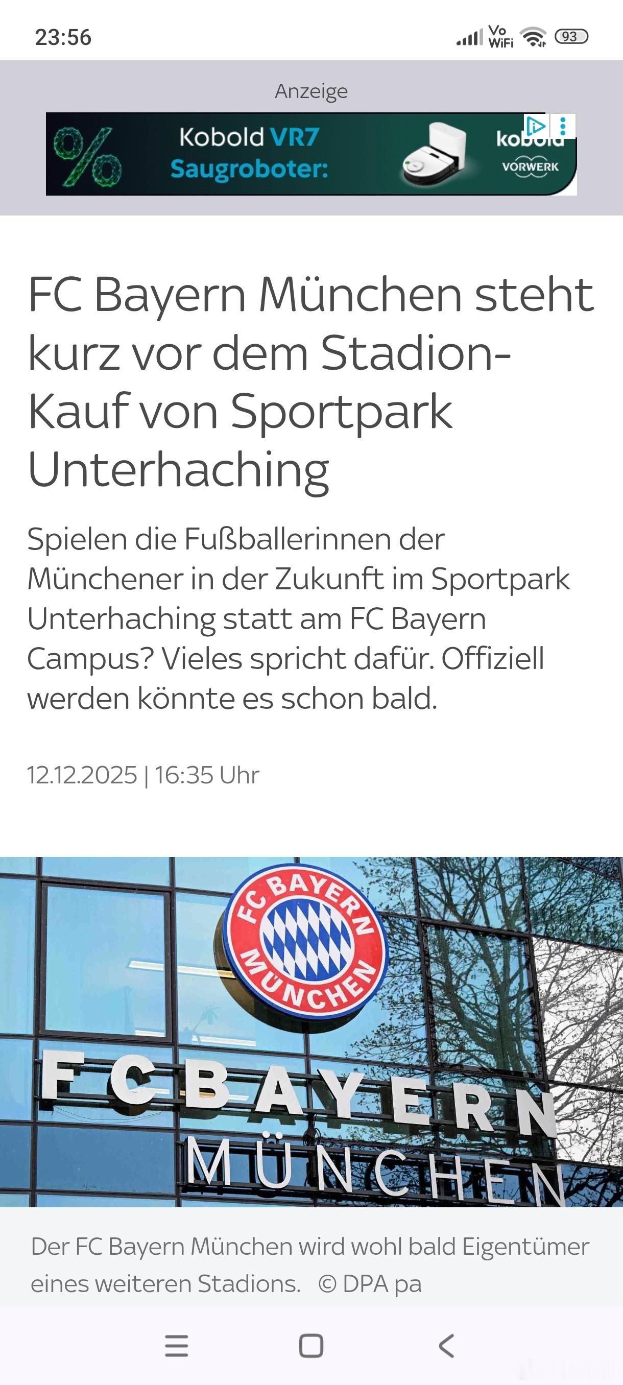 ［天空体育：拜仁将从2026年1月1号起成为翁特哈兴球场的所有者］拜仁