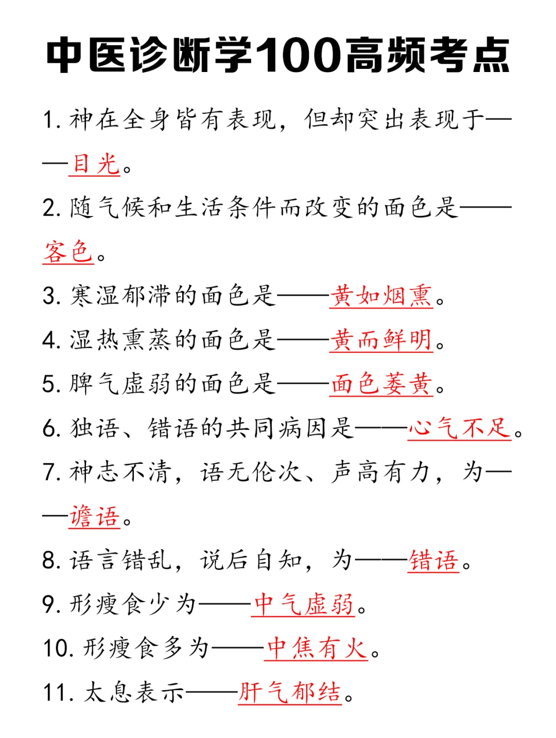 中医100个诊断秒杀考点✅快点背