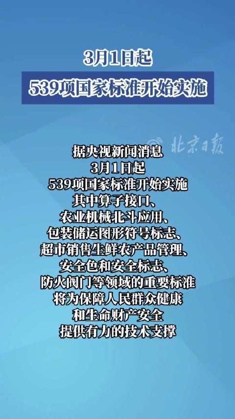 3月1日起，539项国标正式落地！关系吃饭、住房、呼吸，普通人的好日子来了

别