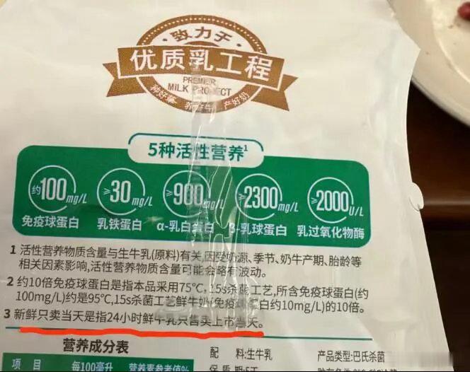 【24小时鲜牛乳，是“当天挤的”还是“当天卖的”？】包装上大字写着“新鲜只卖当天