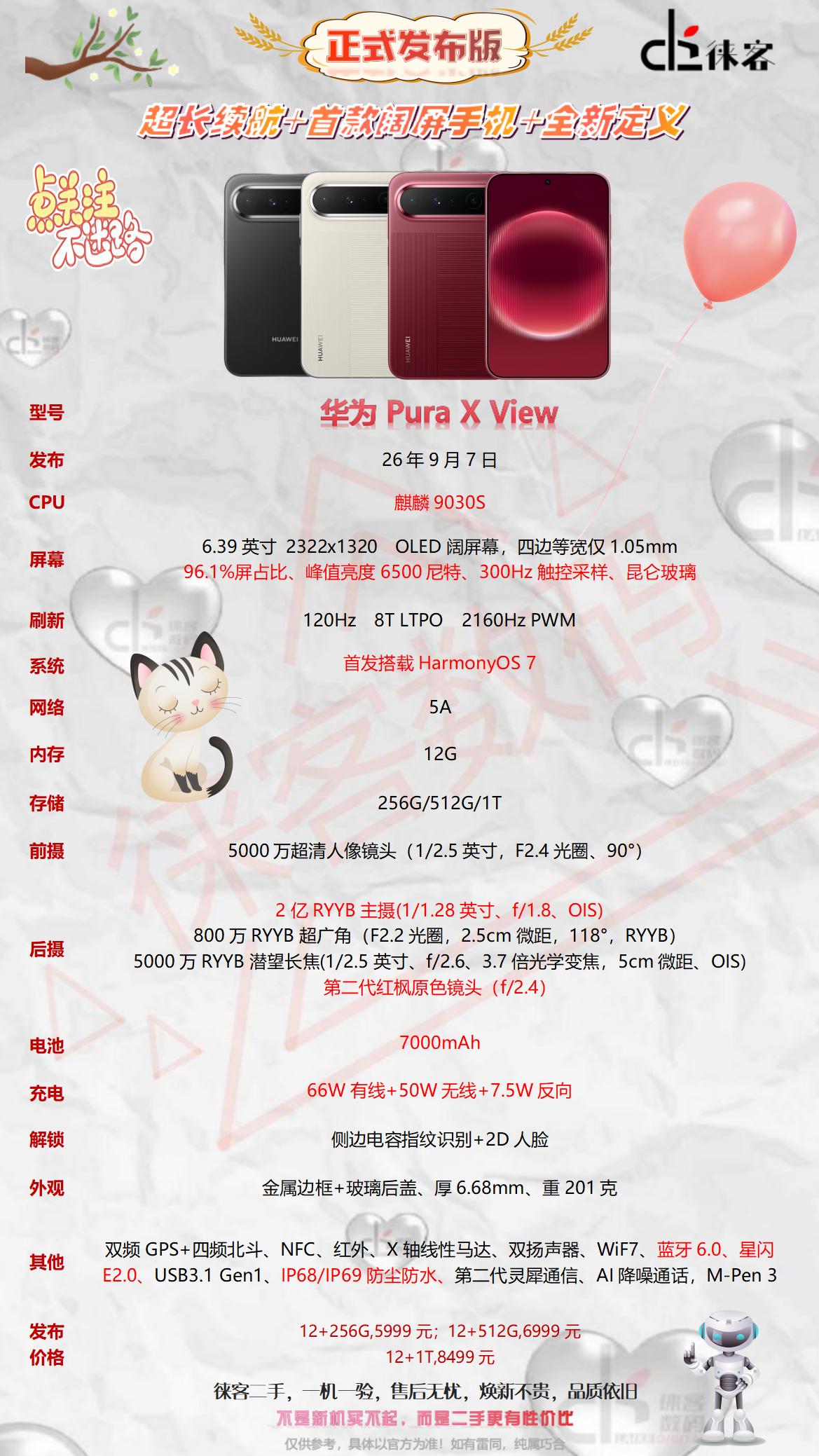 一图看懂华为Pura X View配置参数华为发布会 华为手机 华为 华为pur