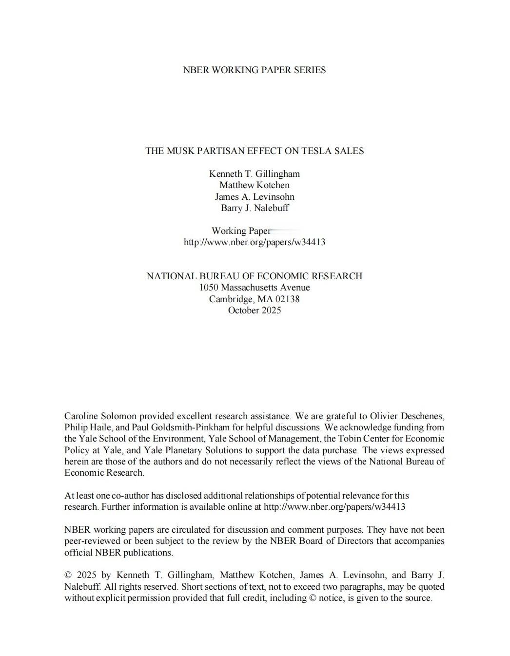 美国NBER（美国国家经济研究局）出了一篇关于特斯拉和马斯克论文，观点是【马斯克