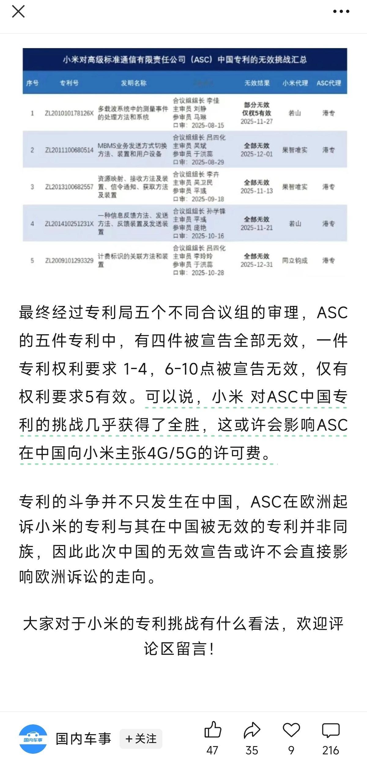 这才是小米法务最擅长的工作：小米对美国高级标准通信公司提出专利无效挑战，有四件被