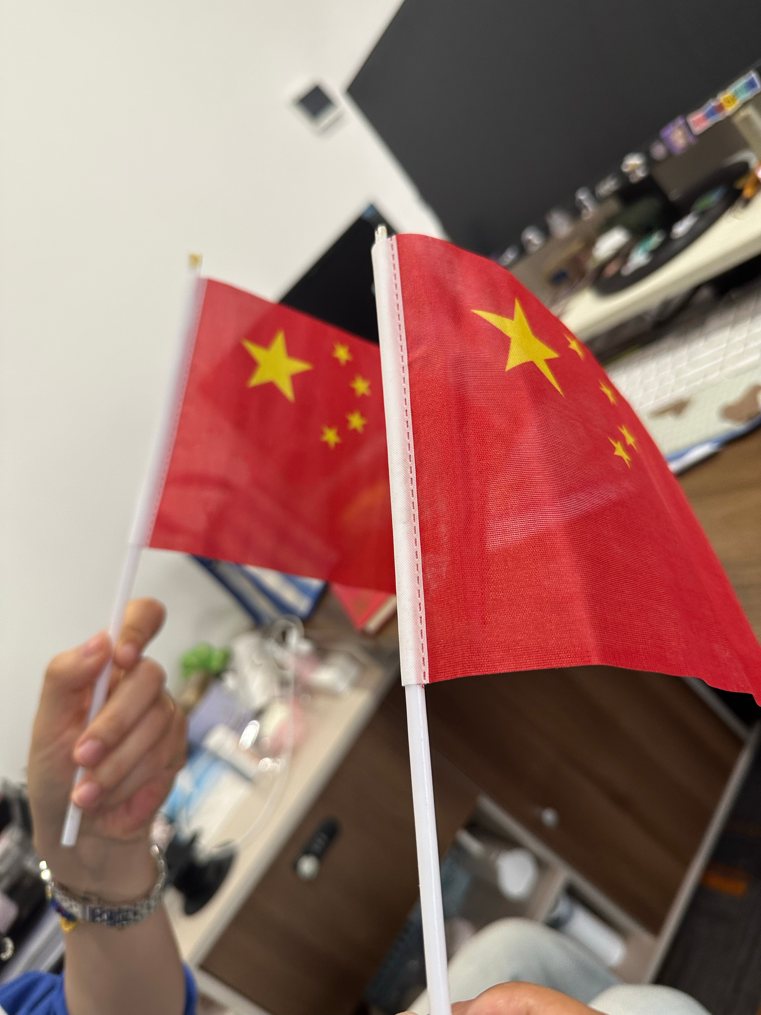 在单位楼底下停车场发现了两面掉落在路上的小红旗～  被来来往往的车轮碾上了土….