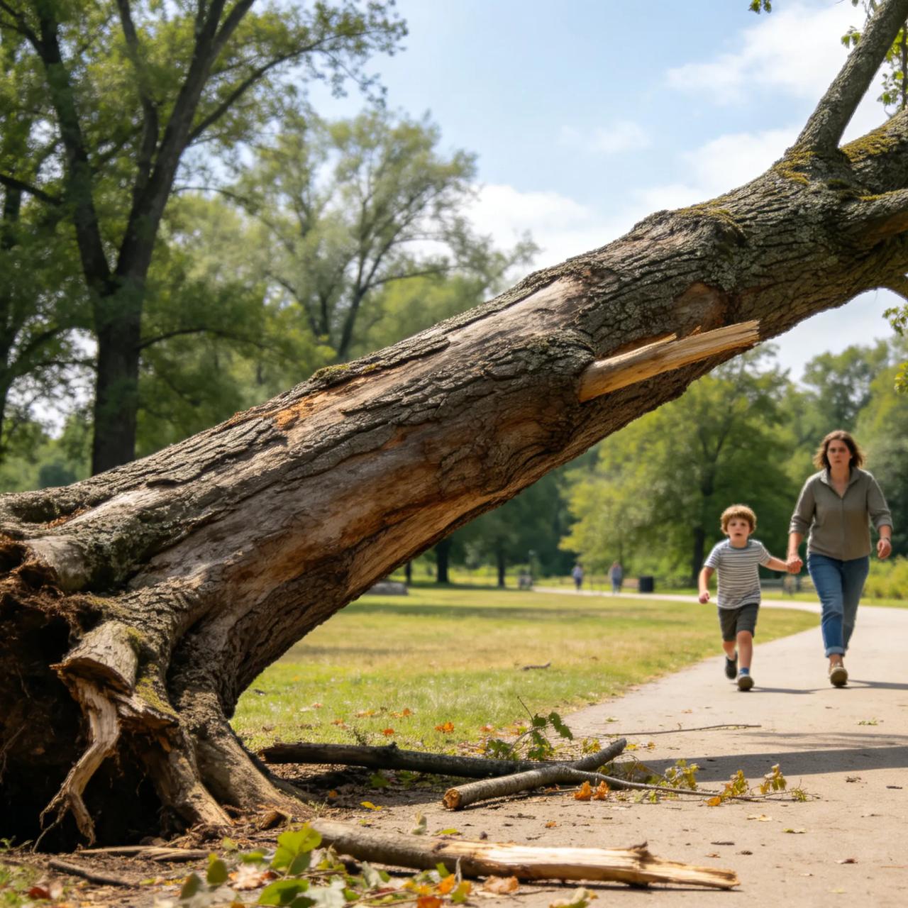 太吓人！景区大树突然砸人，带娃出门真的要当心
 
河南万岁山景区，好好的树干突然