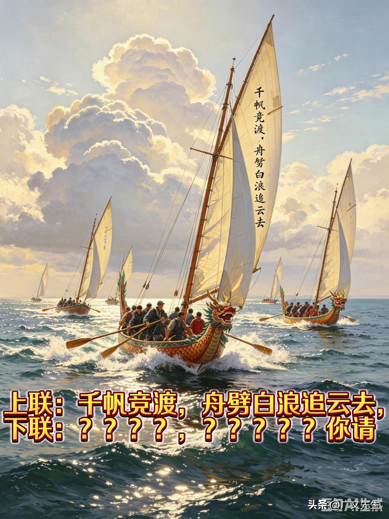 诸位喜爱楹联的老友，端午安康！
端午这几天，看江上龙舟竞渡，触景生情凑出一句上联