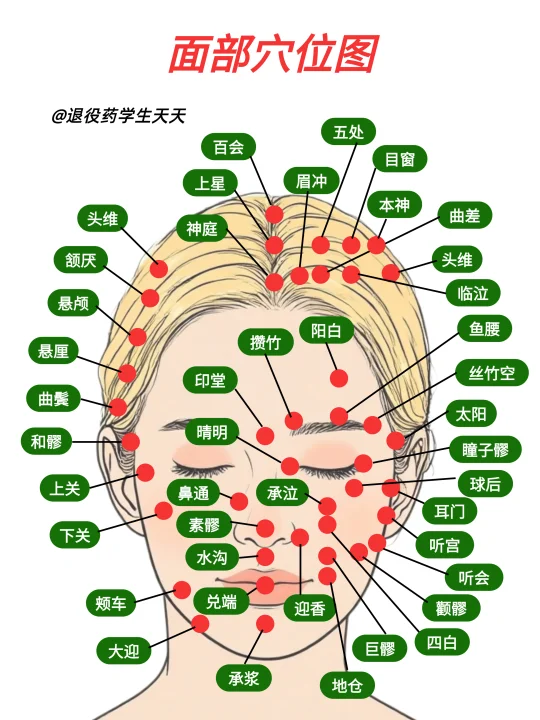 🔥建议人手一份的面部穴位图……