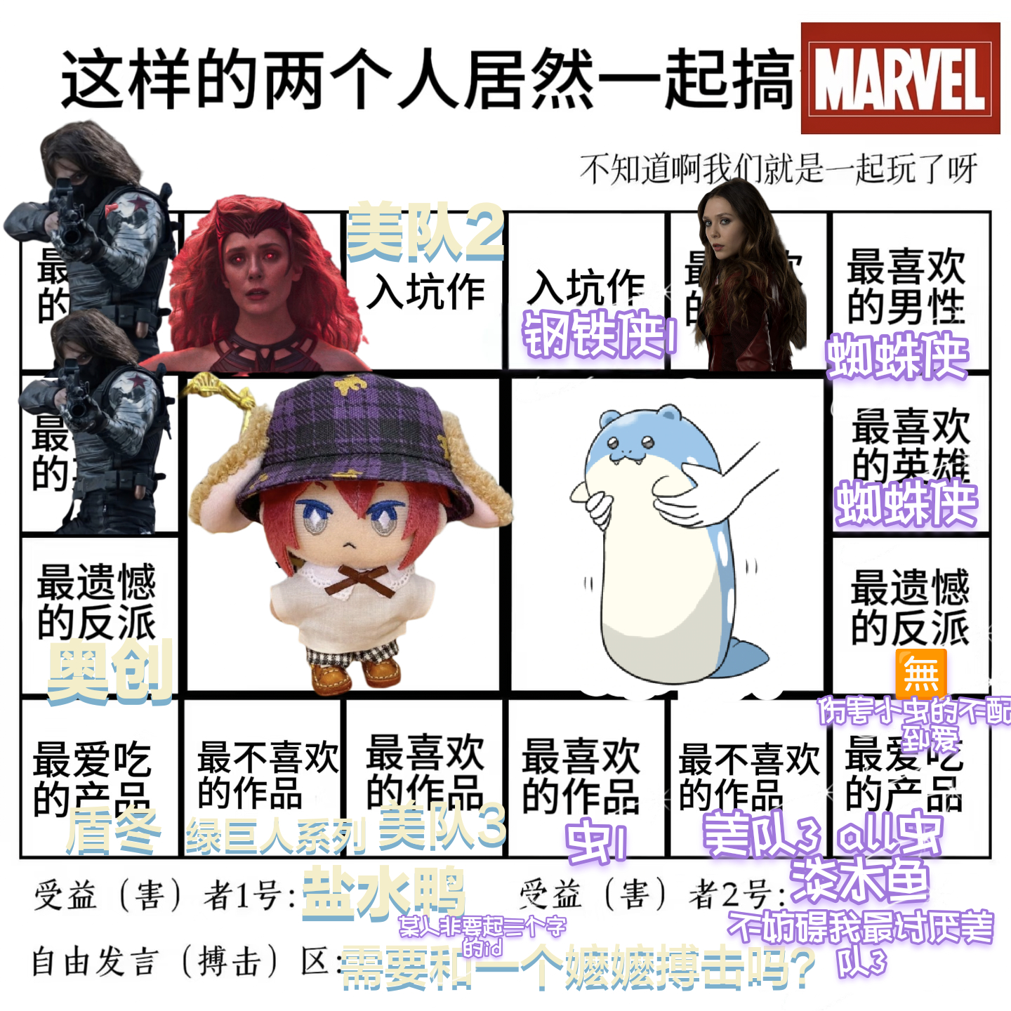 填了！可以看得出来....其实我们俩一个人是马窝粉，一个是迪西卧底派来的