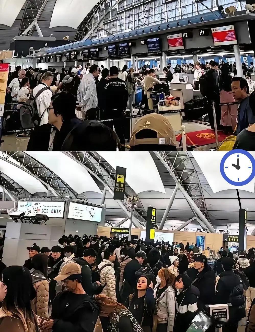 一觉醒来，
全是归国的游子，
日本机场全是中国人，排成了长龙，里三层外三层，有些