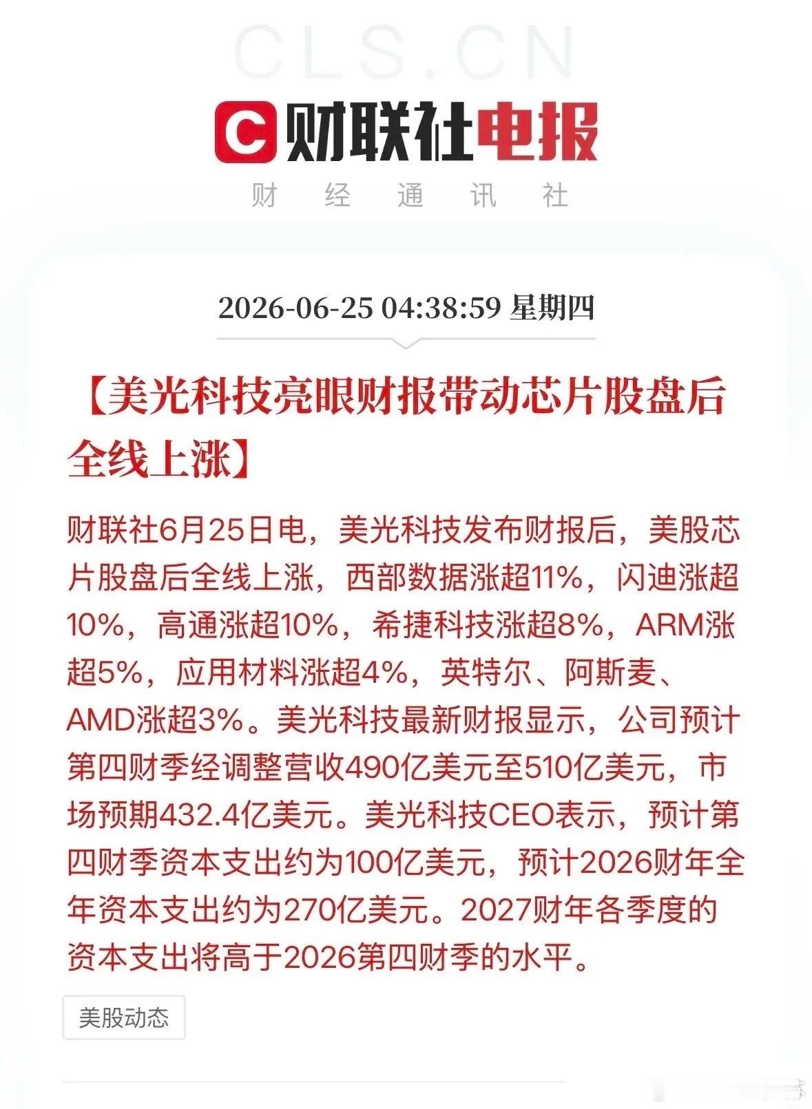 凌晨利好！大超预期盘后大涨 16%，科技股今天能否再度爆发？美光+高通业绩&科技