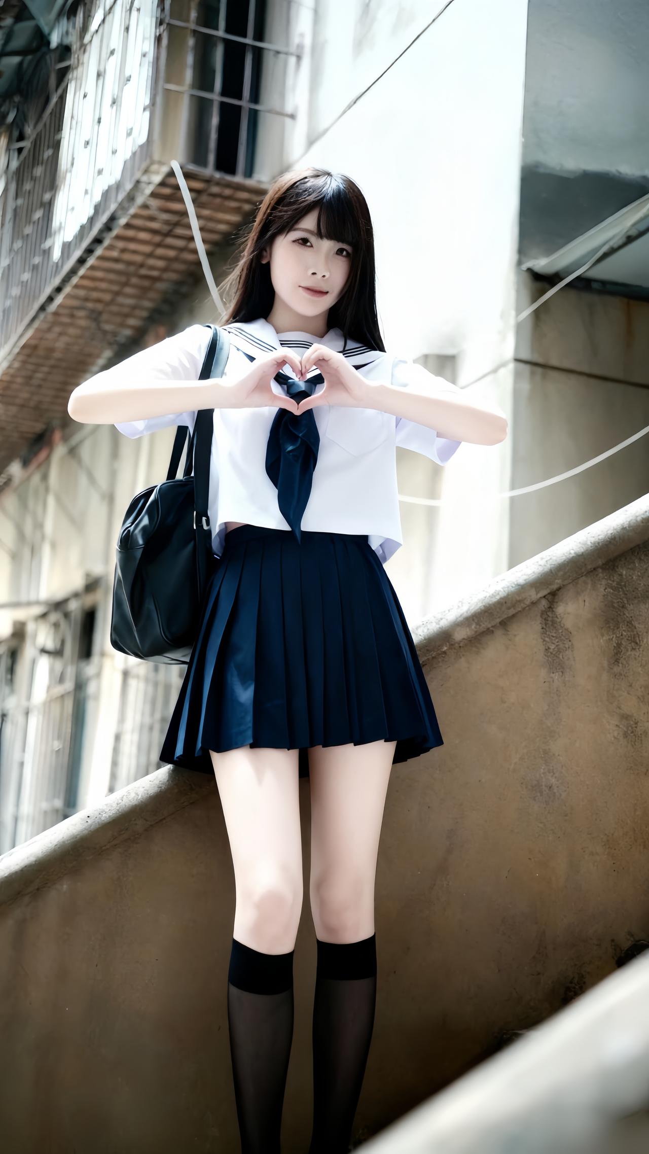 穿搭风格:经典日系基础款jk水手服风格
 
少女的穿搭是经典日系基础款JK水手服