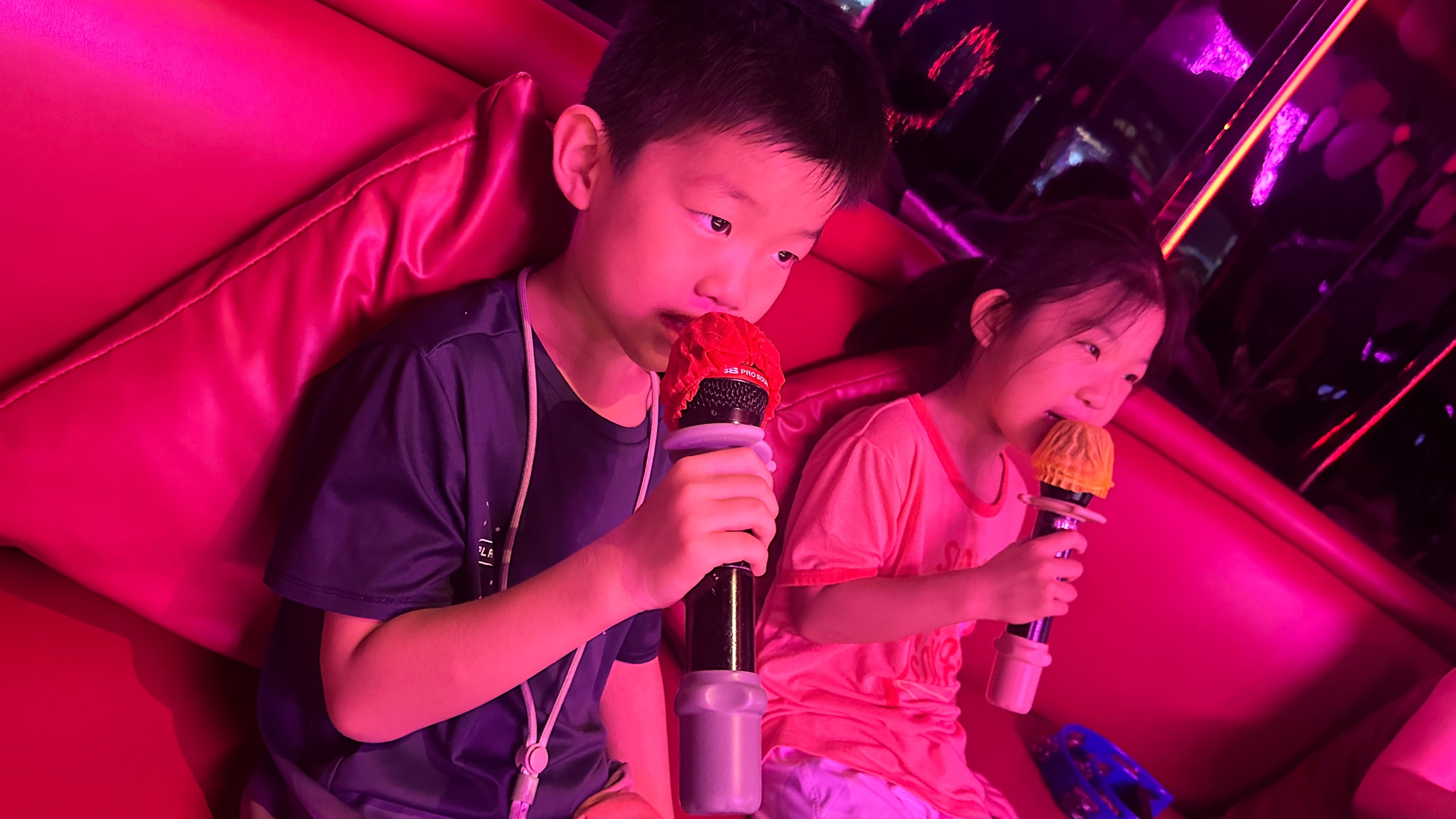 昨天上午打完羽毛球我们去唱歌🎤，唱完歌去吃海底捞然后俩小朋友玩到下午快6点昨天