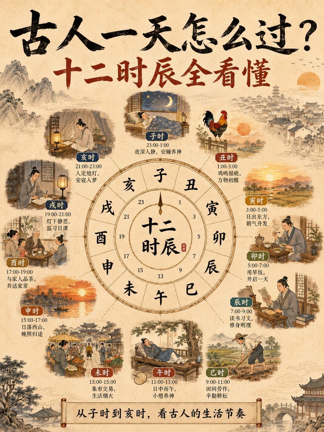 一张图看懂古人的一天，原来十二时辰不是玄学，是他们管理生活的方式！
📌 古人的
