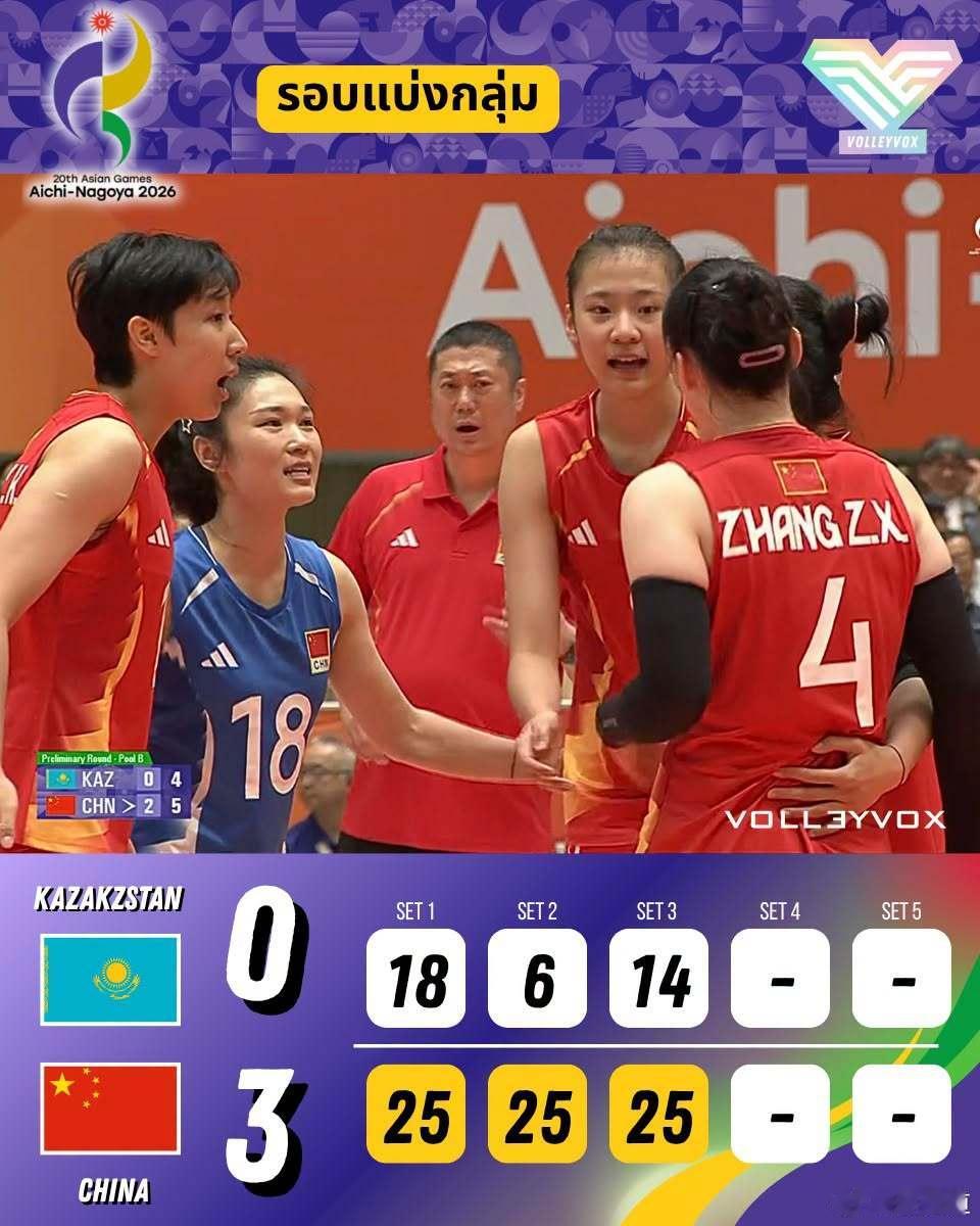 中国女排vs哈萨克斯坦女排亚运会1/4决赛，9月20日10:00/13:00/1