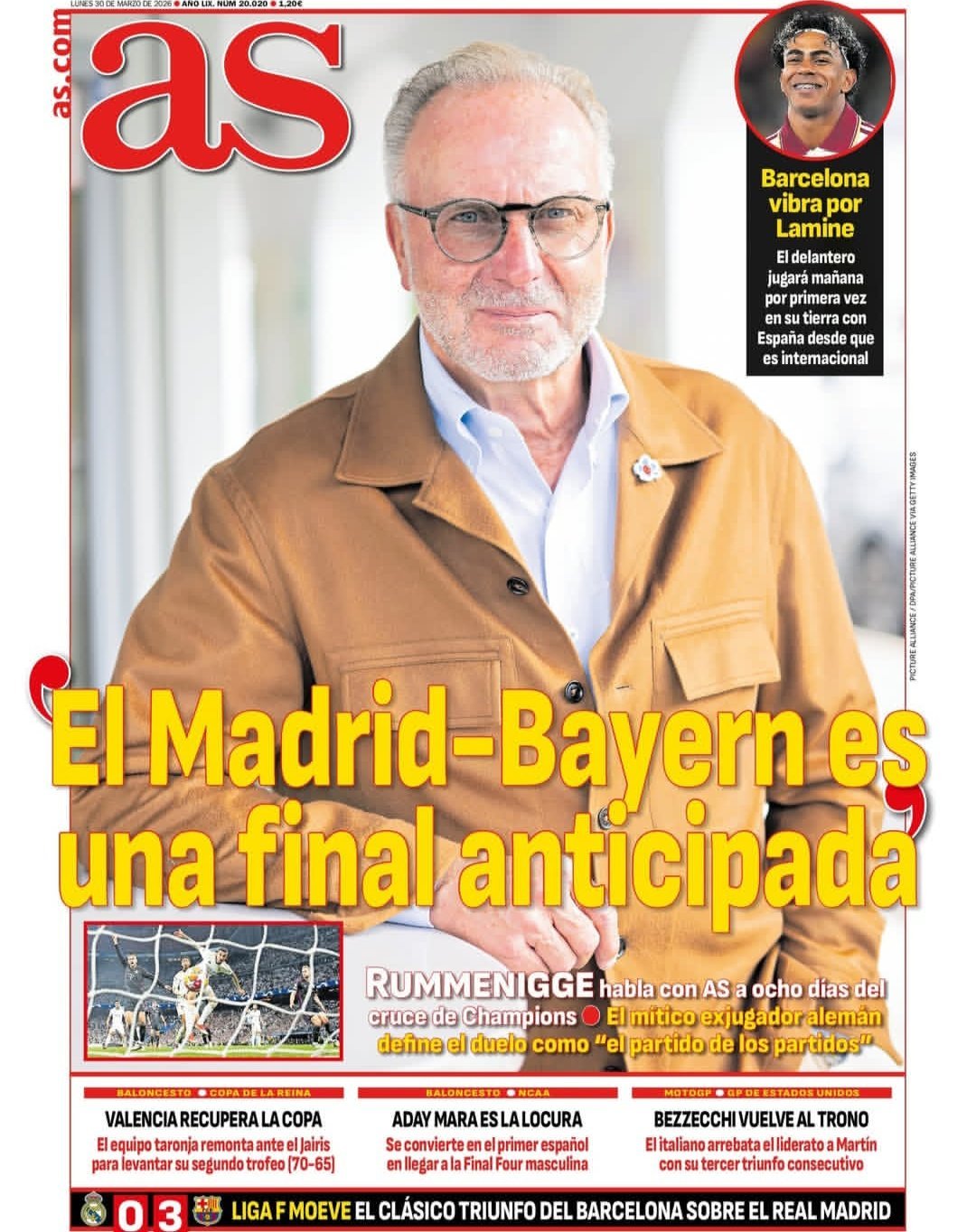 皇马 《阿斯》鲁梅尼格:“皇马和拜仁的比赛是提前的决赛” 