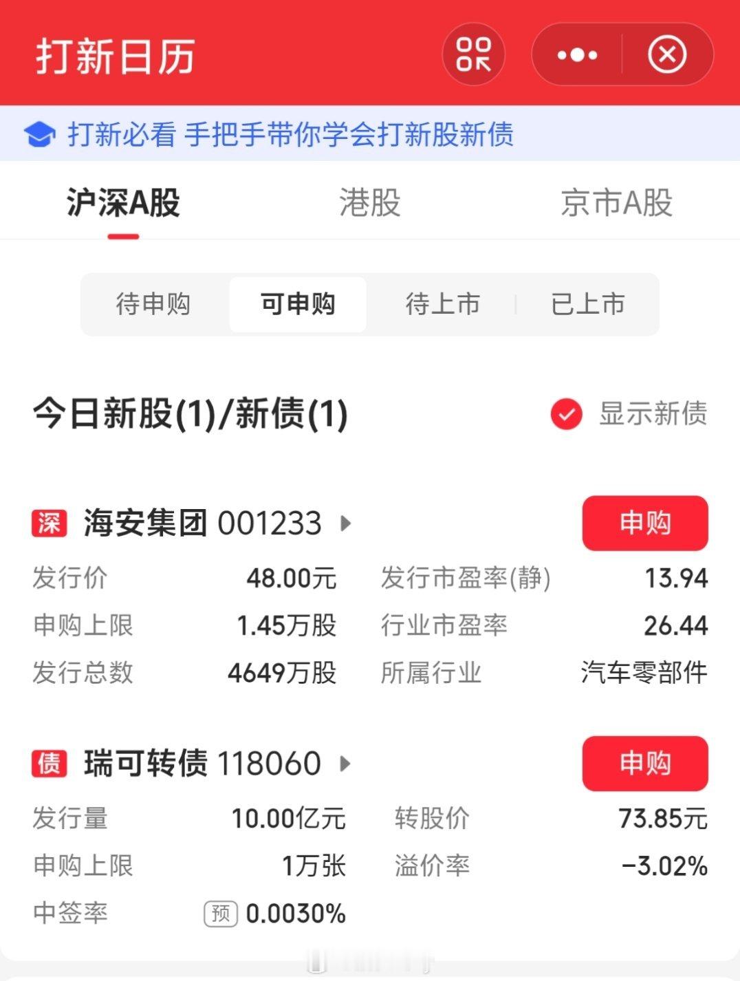 今天有新股新债猫漏发了，顶格申购哈。