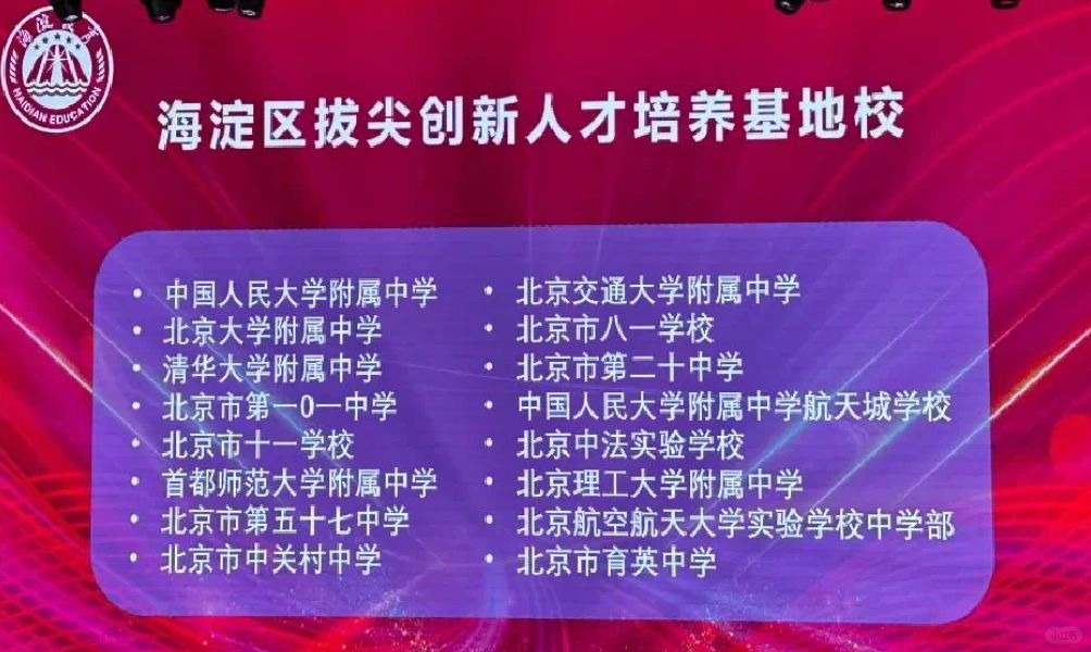 首批海淀区拔尖创新人才培养基地校