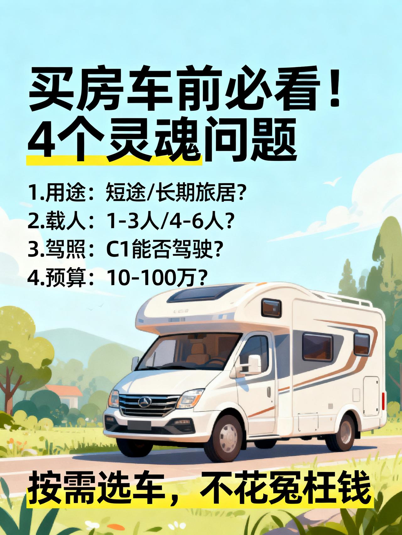 买房车先想清楚这4个问题，不花冤枉钱！
打算买房车的先别急着下单！有4个灵魂问题