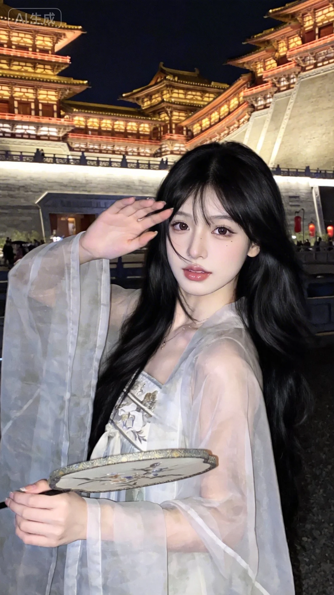 一位长发及腰、模样似洋娃娃般可爱的女生。构图随意却尽显生活中的绚丽日常，感受风