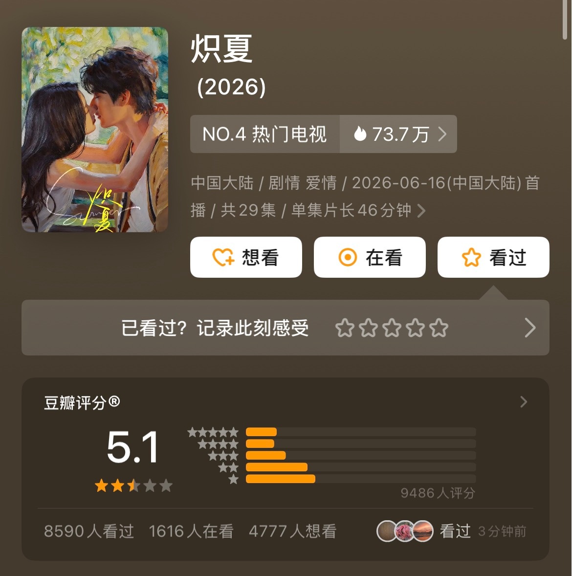 包上恩周柯宇《炽夏》豆瓣开分5.1 