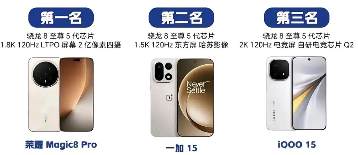 这个旗舰手机续航排名我举双手认可，荣耀Magic8 Pro稳稳登顶属实合理。别家