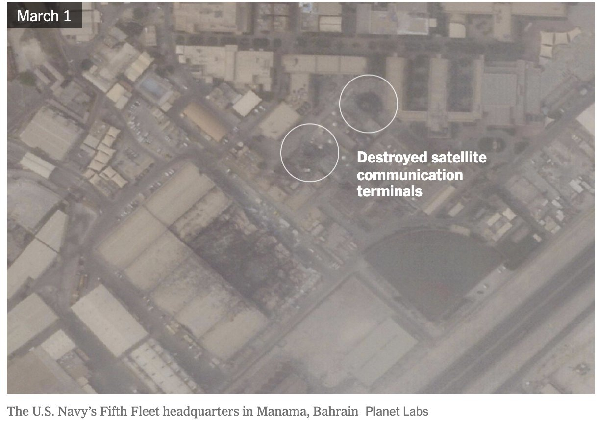 美伊以冲突   纽约时报通过卫星图像分析显示，伊朗的导弹和无人机袭击损害了中东多