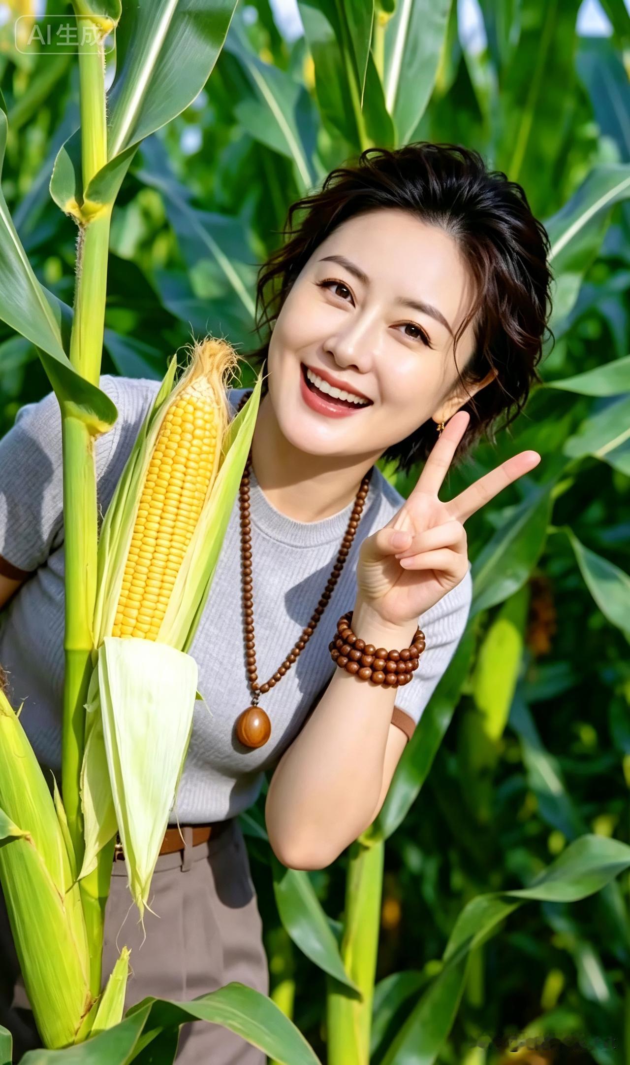 清平乐·田间拾趣
 
青畴翠杪，玉黍凝金饱。
笑倚禾丛风正好，比个清欢记号。
珠