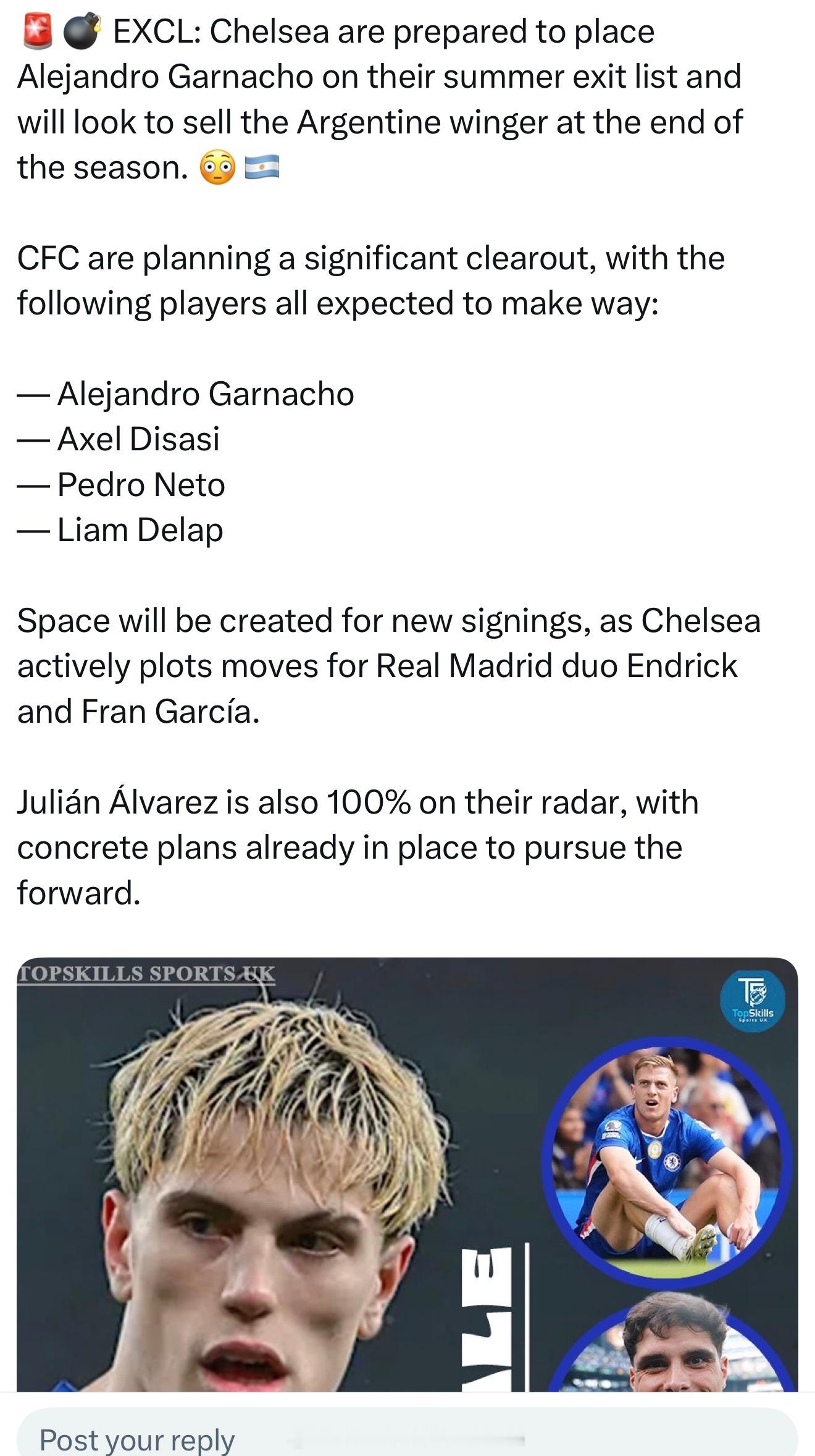 独家：加纳乔进入切尔西清洗名单