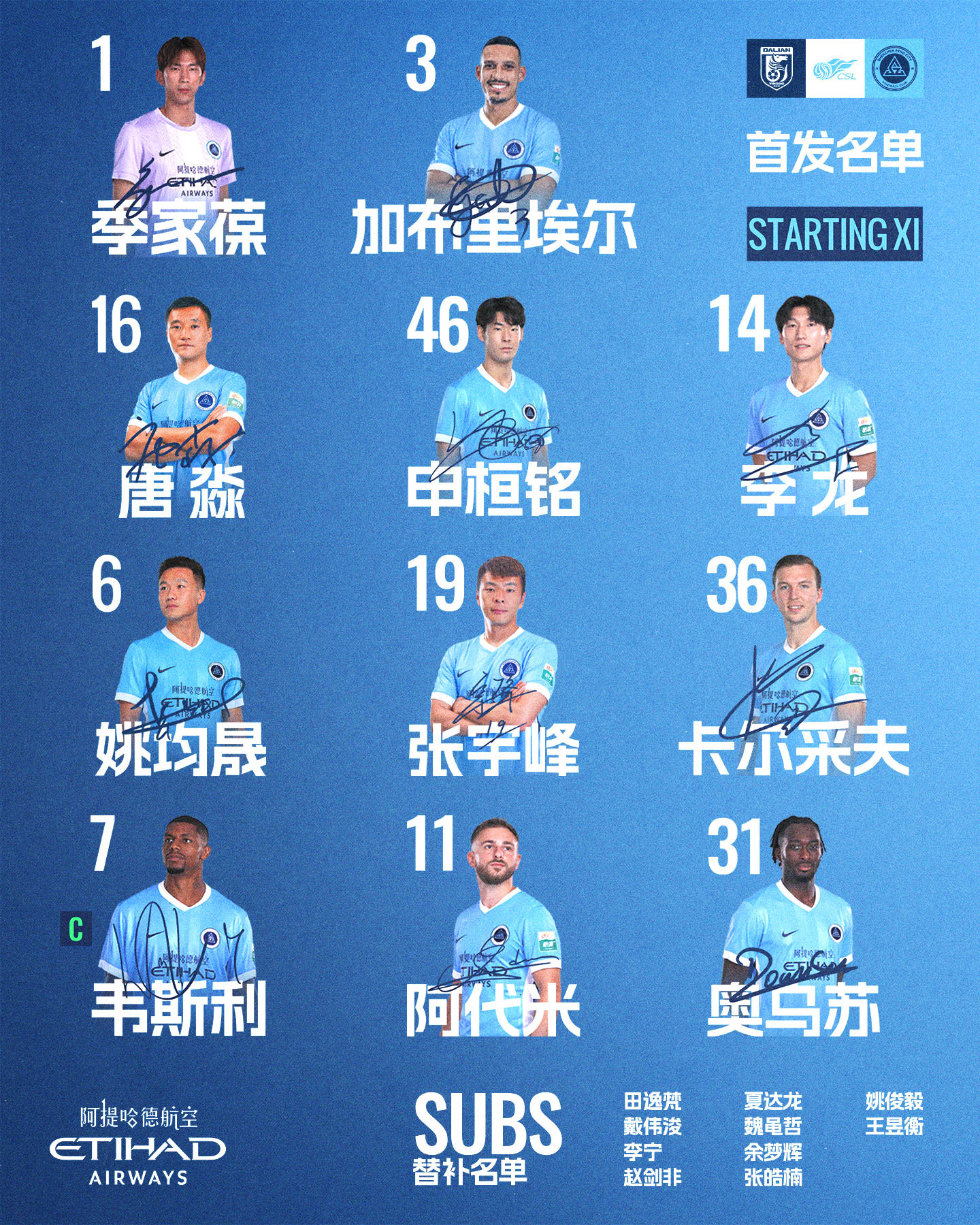 ✈️ 与阿提哈德航空一同启程🔥深圳新鹏城客战大连英博海发首发阵容出炉！🌟首发
