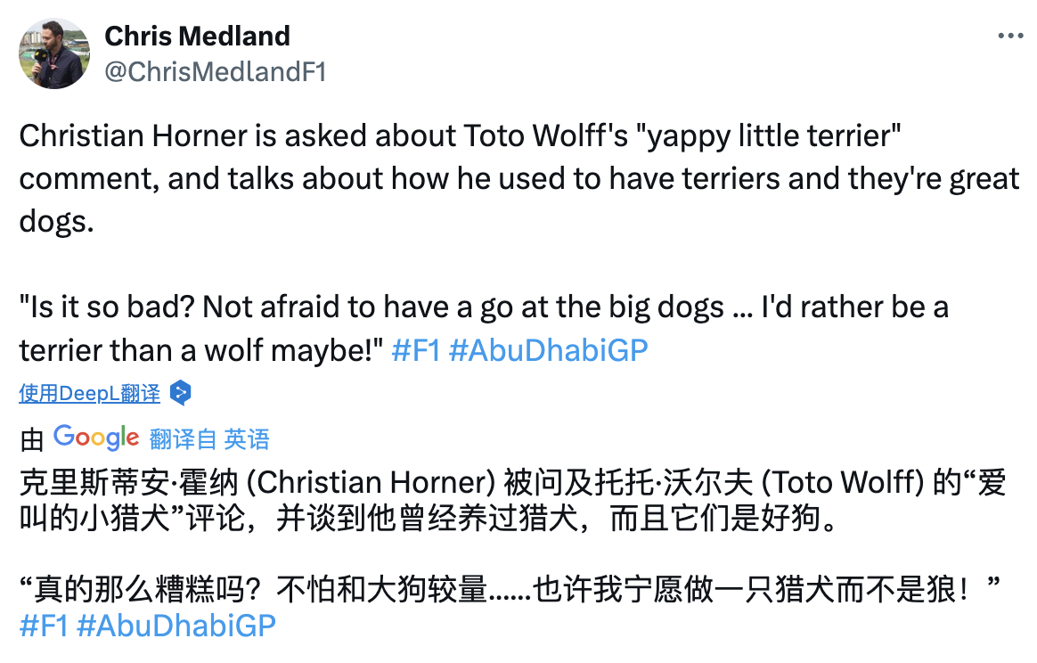 霍纳被问到昨天Toto形容他是“喋喋不休的小猎犬”的言论霍纳表示他曾经养过猎犬：