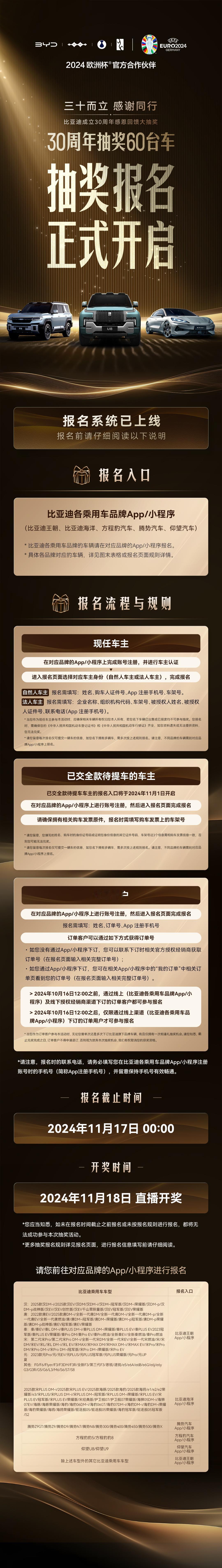 【开启报名！比亚迪30周年赢30台仰望U8，这份抽奖细则请拿好！】
　　近日，比