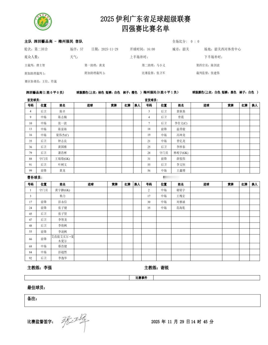 四强第二回合深圳藝品高vs梅州强民首发 