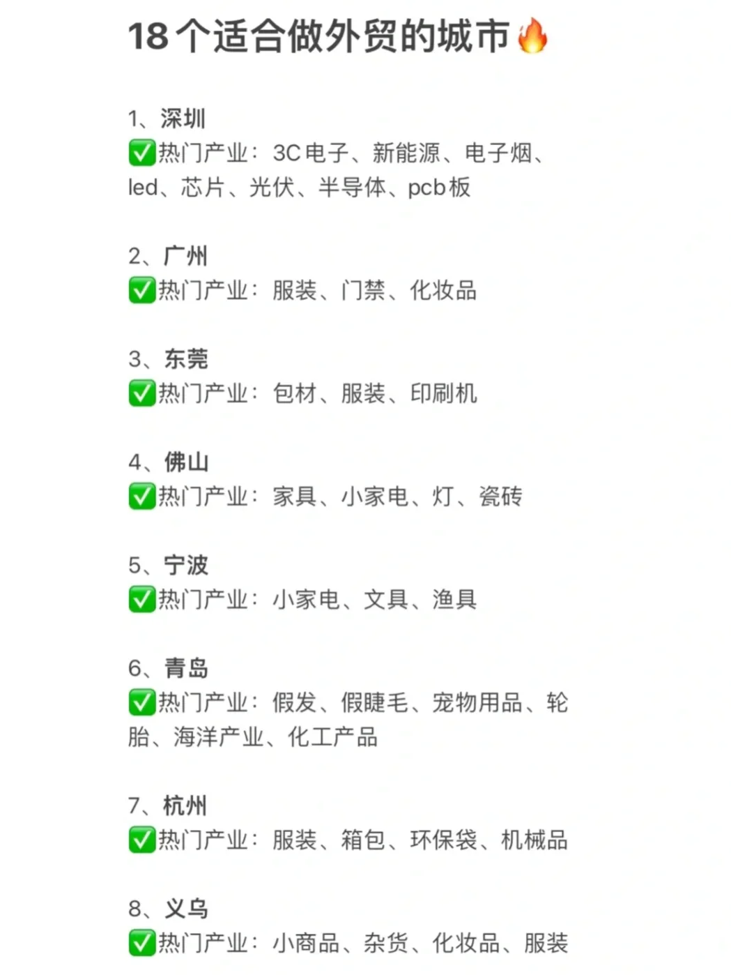 18个适合做外贸的城市及产品分析