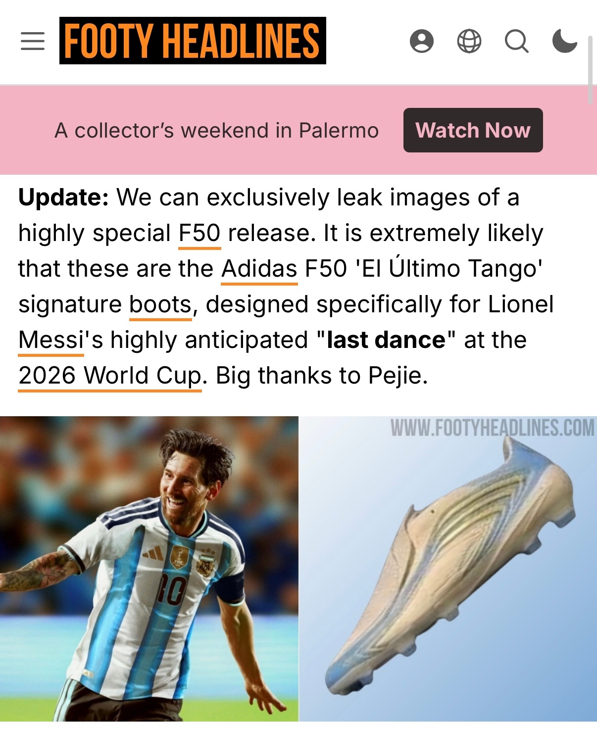🚨梅西的世界杯战靴登场！🏷️ “El Último Tango”（最后的探戈