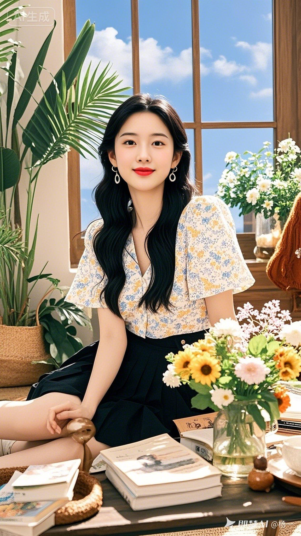 阳光洒进来的午后，花与书相伴的美好时光。