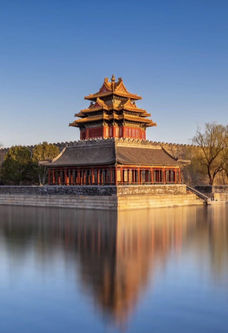 上周六赶在日落前半小时摸到紫禁城东北角楼，风裹着护城河的柳丝往脸上扫，水面飘着半