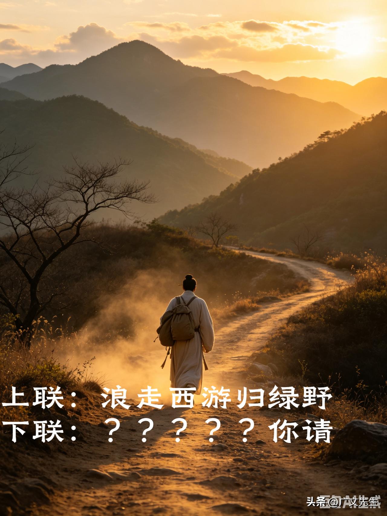 两句书名藏双关，写尽江湖与归心
 
上联：浪走西游归绿野
下联：？？？？？你请