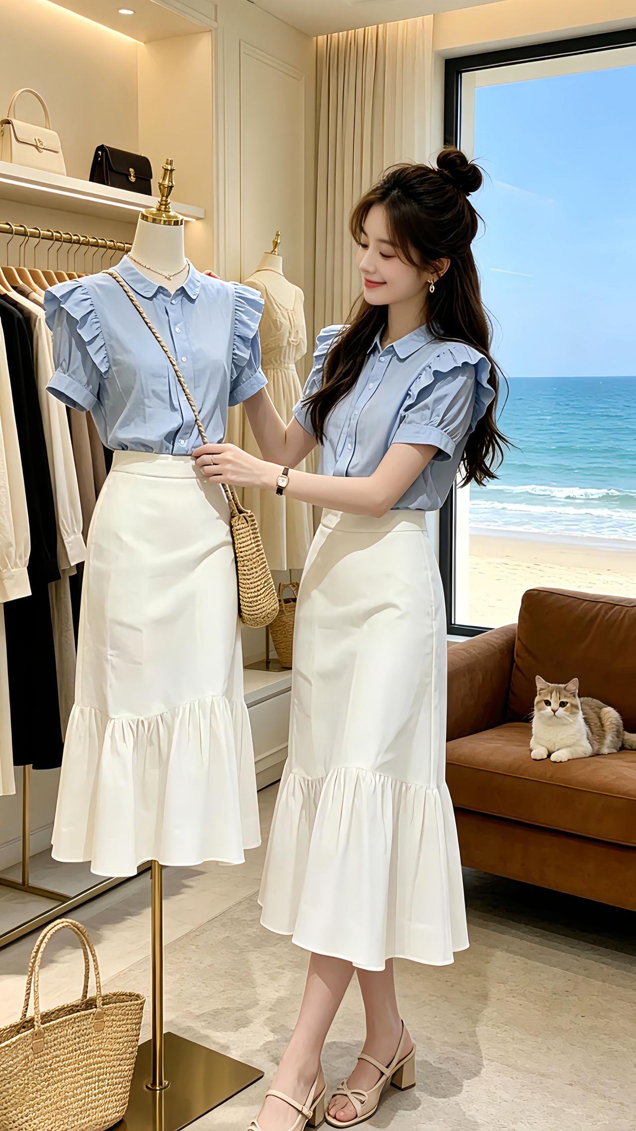 女生不费力的夏季穿搭 女生夏日约会穿搭合集 夏季减龄高级穿搭 气质衬衫半身裙 百