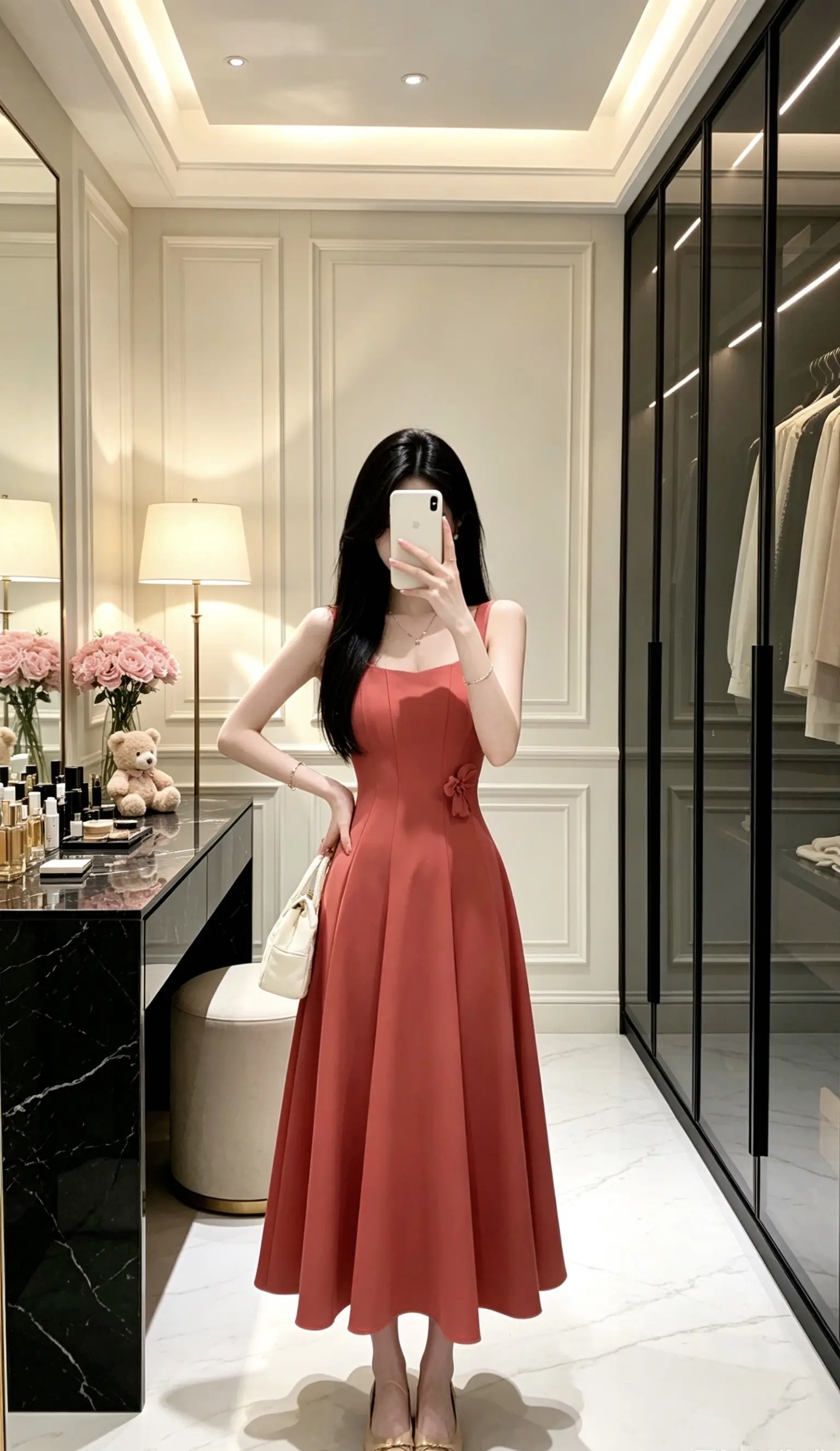 纯欲吊带连衣长裙连衣裙 高级感礼服裙推荐 法式穿搭 轻奢高端红裙子