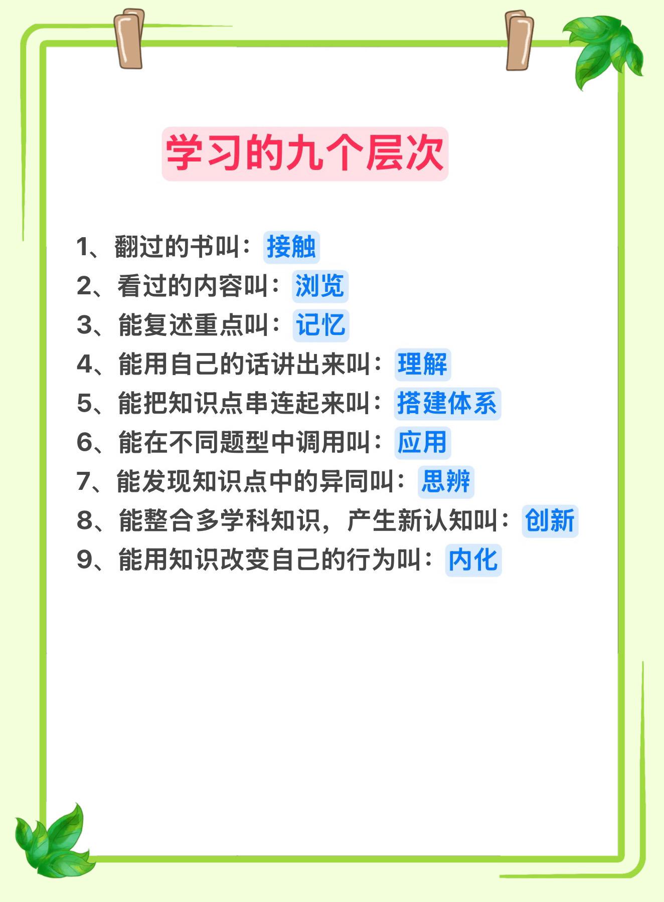 一定要告诉孩子学习的九个层次！
