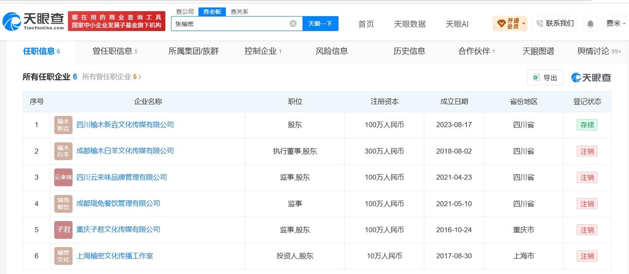 密子君近30日掉粉3万
密子君名下多家公司已注销曝密子君与出过轨的前男友复合了