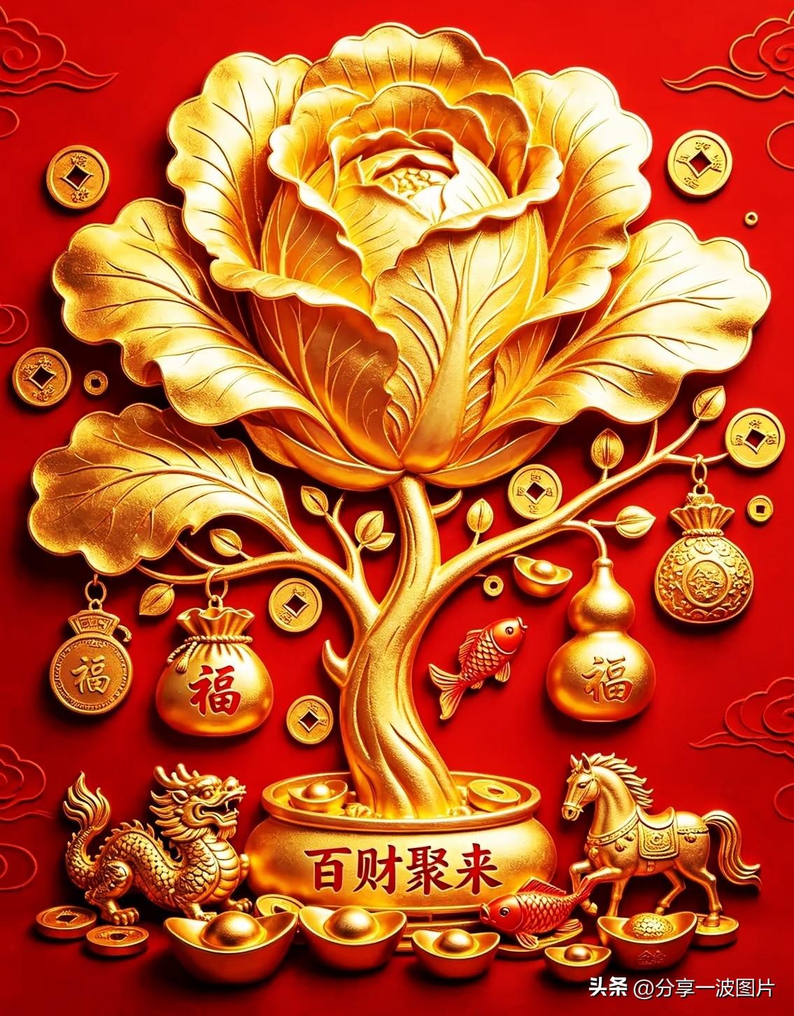 龙马呈祥迎百财，
福禄相伴纳千金。