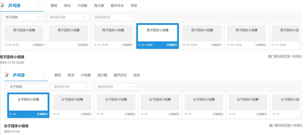 太好笑了这个全运会官网的赛程真的是每天动一点今天团体看ABCD组全部都不显示了，