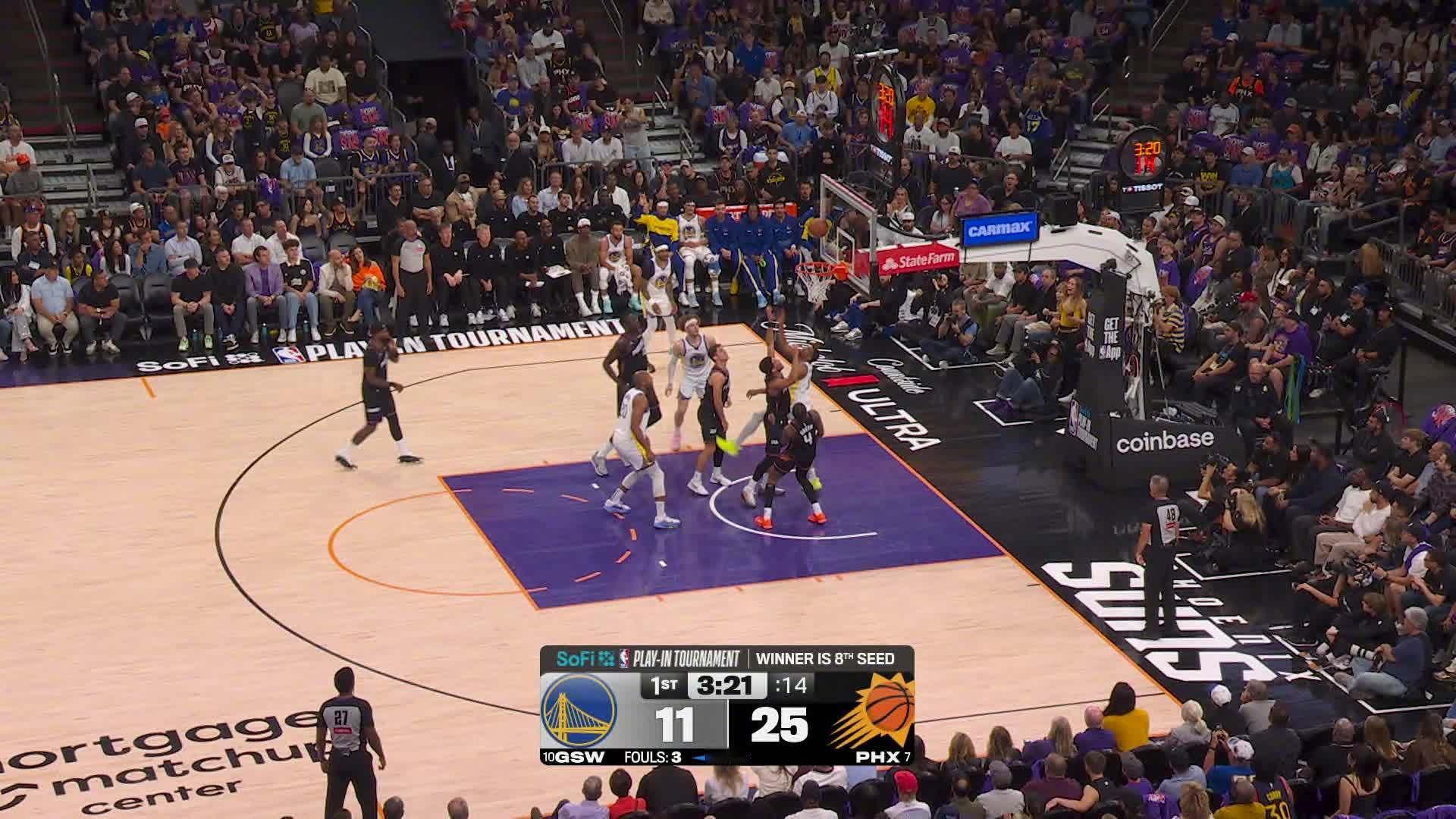 梅尔顿反手上篮得分🏀勇士13:25太阳。勇士vs太阳