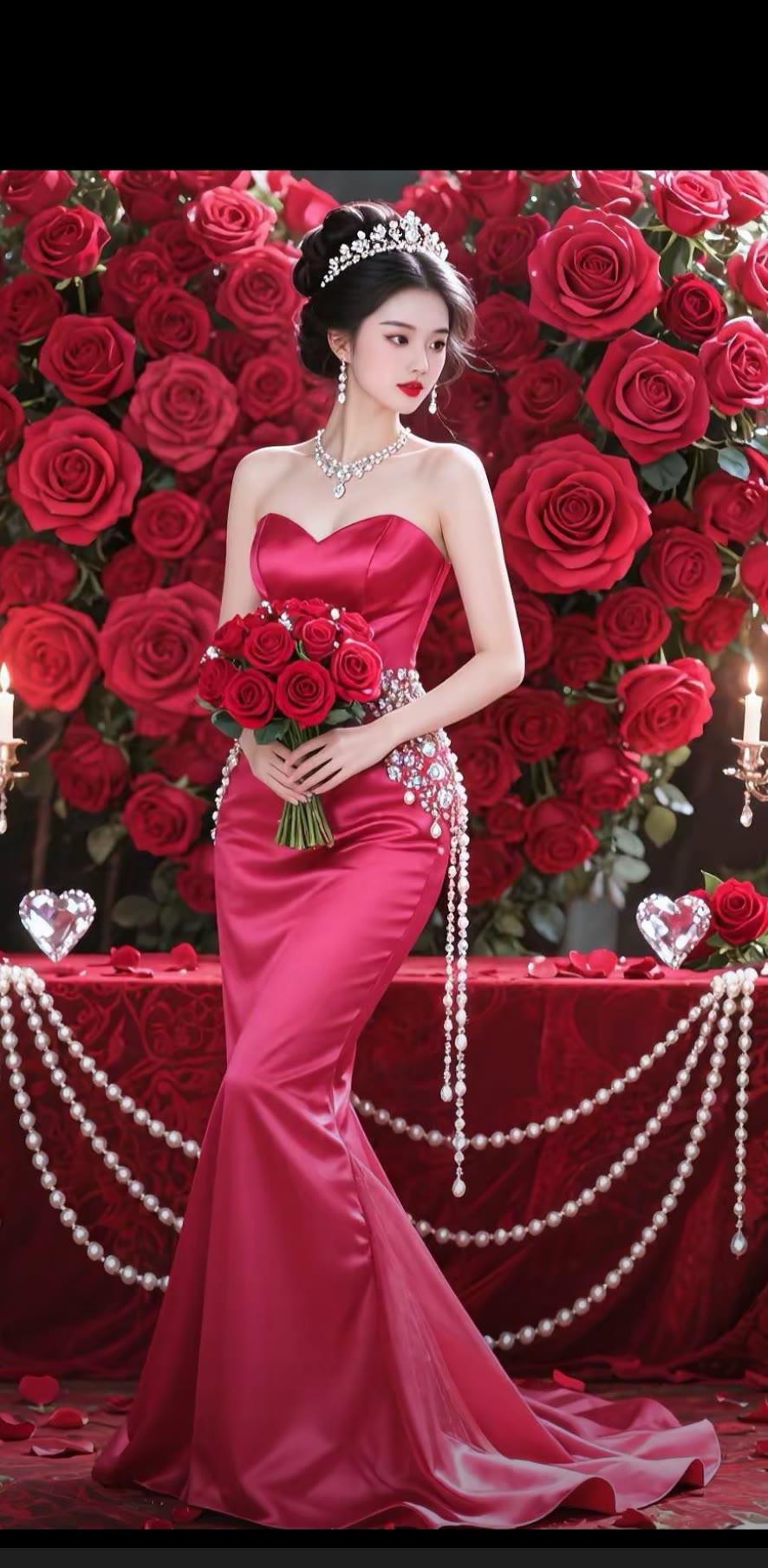 红玫瑰与红裙的完美结合，浪漫至极！🌹💃