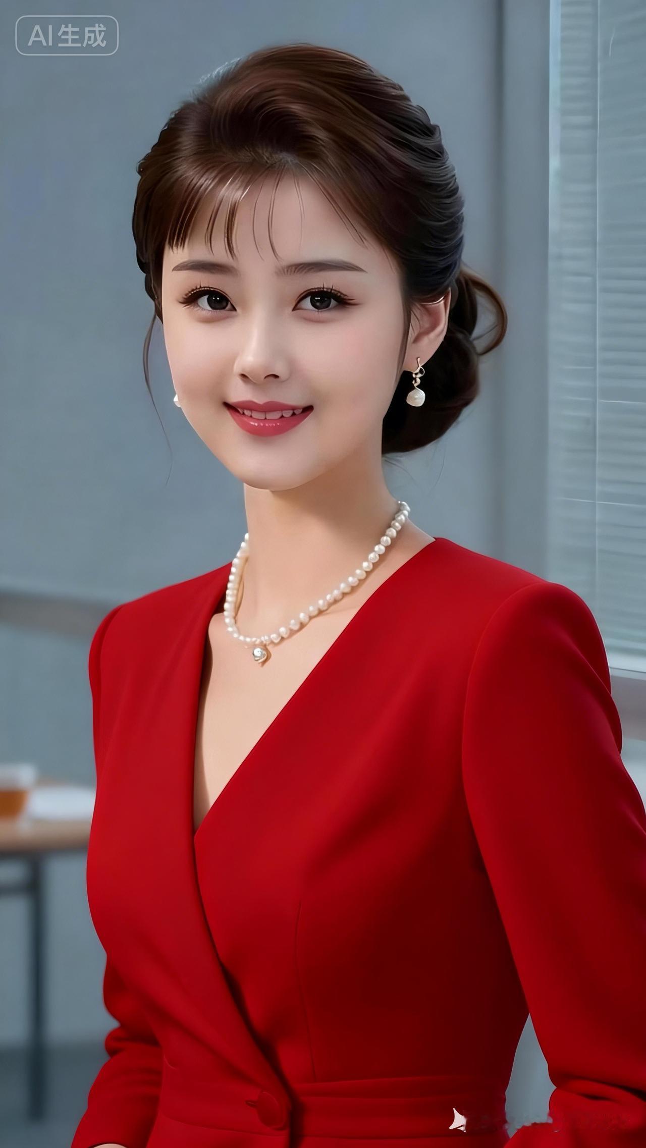 优雅红裙，珍珠闪耀，职场女性魅力无限！💄✨
